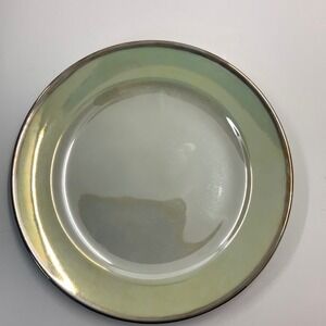 Vintage Unbranded Iridescent Rim Porcelain Green 6.25 Inch Plate